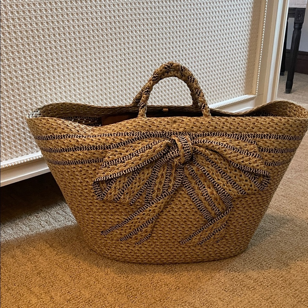 Eric Javits Natural and Black Woven Beach Bag Tote